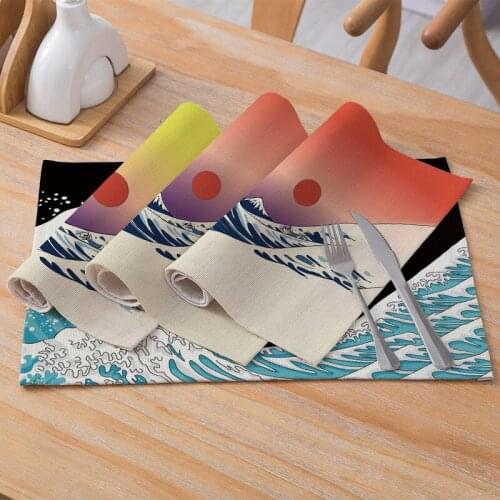Polyester Linen Tableware Mat Scene Printed Placemats for Kitchen Cafe Table Waterproof Sunset Pad Coaster Home Decor 30*40cm/pc