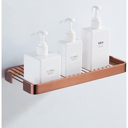 Bathroom Shelf Solid Brass Bath Shower Rack Corner Square Nail Punched Wall Mounted Storage Organizer Holder Rose Gold/Chrome