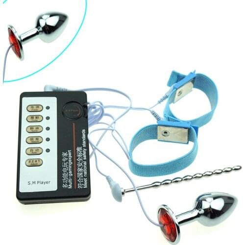 SM Male Penis Plug Urethral Sound Chastity Catheter Electrical Stimulation Penis Rings Anal Plug Electro Shock Sex Toys For Men