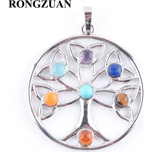 RONGZUAN Natural Gem Stone Beads Healing Reiki Chakra Meditating Figure Round Pendant Charm Jewelry 1pcs TN3257