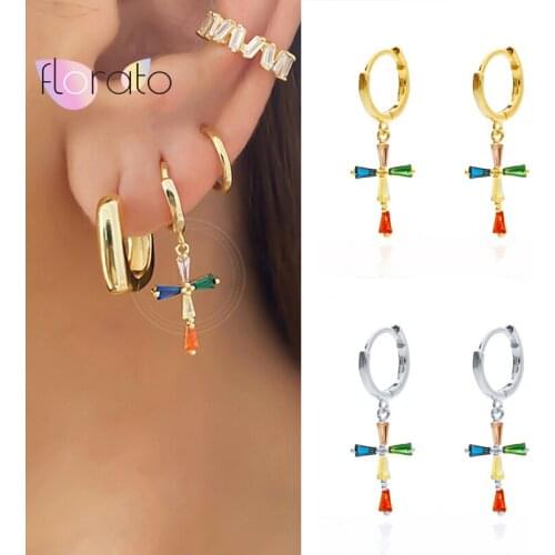 925 Sterling Silver Ear Buckle Crystal Earrings for Women Cross Hoop Dangle Earrings Colorful Crystal Earrings Fashion Jewelry