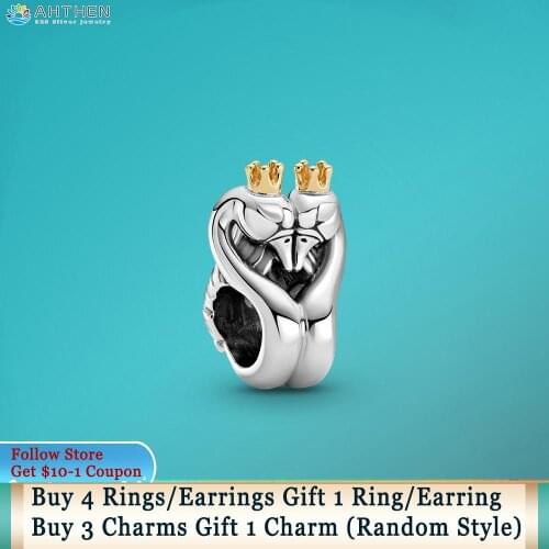 Ahthen 925 Sterling Silver Charm Two-tone Swans & Heart Charm fit Original Pandora Bracelets Women Jewelry Making Girl Jewelry