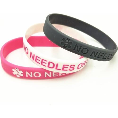 1PC No Needles or BP in this Arm Rubber Armband Bracelets&Bangles Medical Alert Awareness Silicone Wristband Adults Gifts SH271