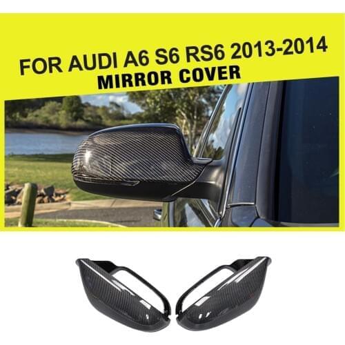 Carbon Fiber Replacement Style Car Side Mirror Cover Trim Caps Without Line Assist for Audi A6 S6 RS6 2013 - 2015