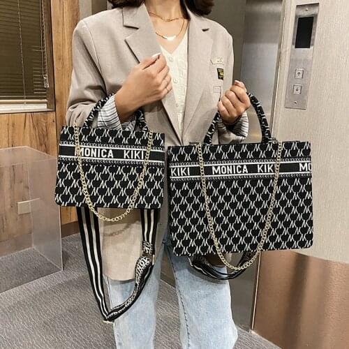 Fashion Top Handle Women Handbags Luxury Printed Letters Wide Strap Chain Crossbody Shoulder Bags Large Capacity Tote Sac
