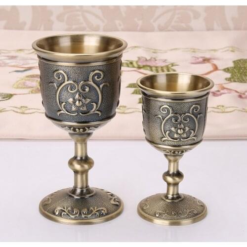 Vintage Classical Metal Wine Cup Handmade Small Goblet Household Copper Wine Glass Carving Pattern Creative Drinkware