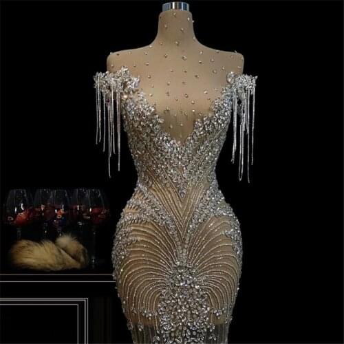 Haute Couture Full Beaded Prom Dresses Mermaid Rhinestone Cocktail Party Dresses 2021 Sexy Celebrity Dresses вечернее платье