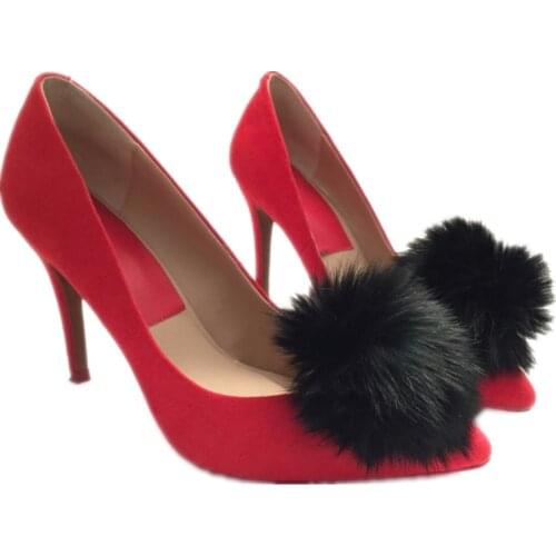 A pair of Real Fox fur pompom shoe clips Genuine fur ball hats shirt shoes accessories clip for footwear shoe poms E103