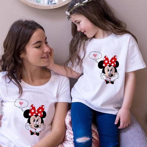 Minnie Mouse Print Ladies T-shirt Casual Basis White Children T Shirt Short Sleeve Men Tshirt Love Graphic Printing Famliy Look