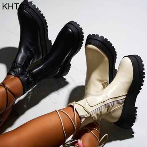 Women Boots Pocket Zip Thick-sole Motorcycle Boots For Ladies Round Toe Non-slip Platform Ankle Boots Winter Fashion Shoes 2021