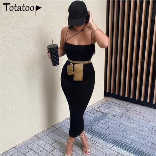 Totatoop Off Shoulder Sleeveless Bodycon Long Dress For Women 2021 Backless Sexy Club Party Maxi Dress Solid Black Vestidos