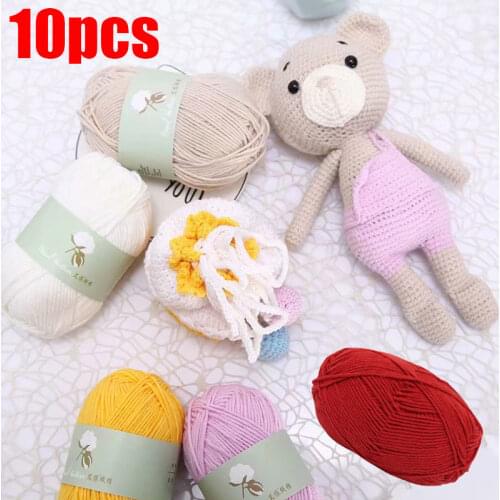 10pcs Fine Cotton Yarn for Knitting Ring Worsted Blended Knitting Yarn Colorful Dye