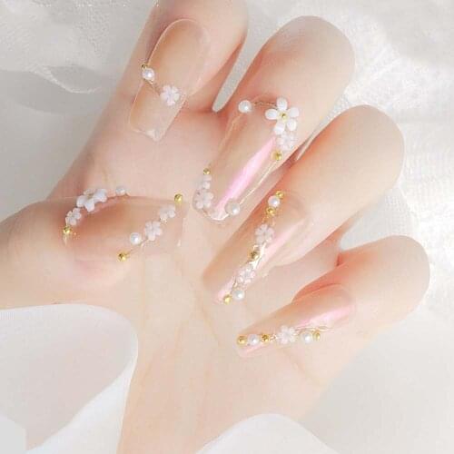100PCS Japanese-style Five-petal Flower Small White Flower Three-dimensional Mini Resin Pink Flower Nail Art Decoration