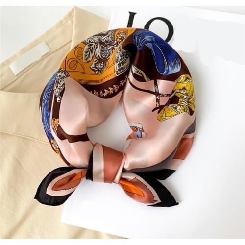 2021 Natural Silk Scarves Small Design Print Hairband Hours Fashion Lady Neck Scarf Foulard Female Bandana Spring New