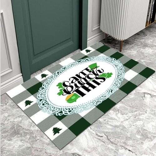 2022 Christmas Green And White Grid Door Mat Indoor And Outdoor Non-Slip Carpet Merry Christmas Entrance Rug Festival Decoration