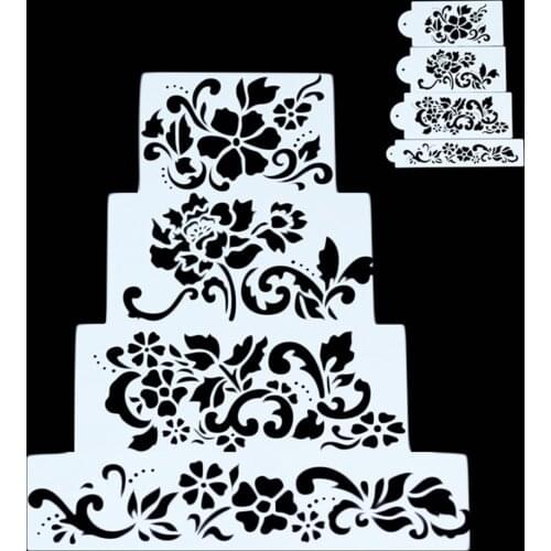 4PCS Ferramentas Bolo Flowers Fondant Decorating Cake Stencil Kitchen Cupcake Decoration Template Mold For Cakes Baking Tools
