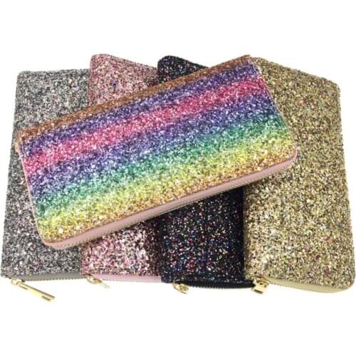 PU Women Wallet Shiny Glitter Long Zip Purse Card Phone Holder Case