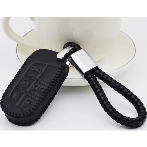 Car Smart Key Cover Case For Dodge Challenger Durango Caliber Ram 1500 Nitro Charger Genuine Leather Key Ring Shell Accessories