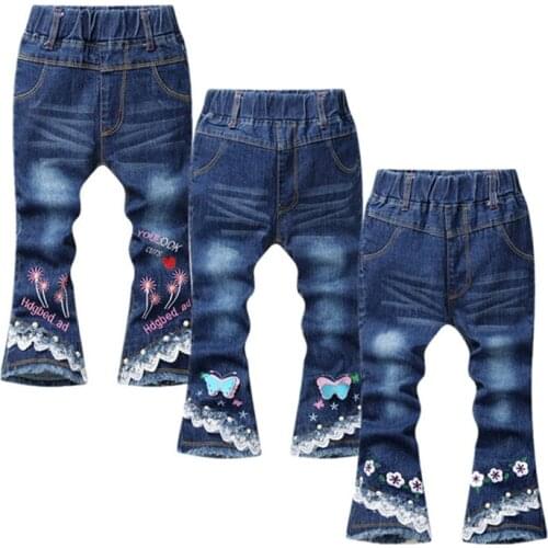 2019 Baby Girls Jeans cotton pants bell-bottomed pants childrens clothes children cartoon flower trousers retail 3-6 years old