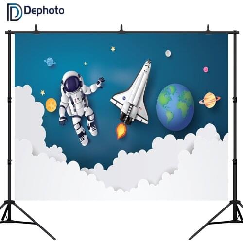 DePhoto photography backdrops space travelling rocket astronaut planet stars dream baby shower photocall celebration background