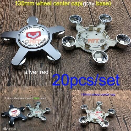 Hot Sale 20pcs/set Silver Red Sticker Emblem 135mm 5claw Vossen Wheel Center Cap Rim Cover Car Styling Cap Black/gray Base