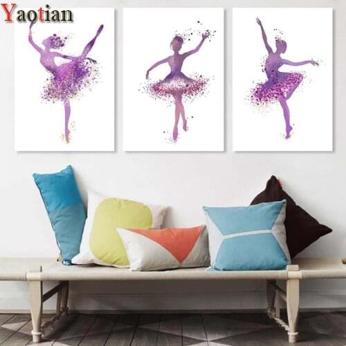 3 Pieces Ballet dancing girl Diamond Painting Full Square Round Diamond Embroidery Rhinestone Mosaic Manual Hobby Watercolor art