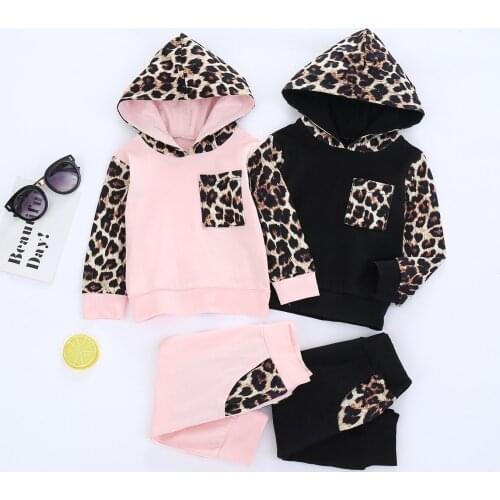 0-24M Toddler Baby Girls Clothes Set Long Sleeve Leopard Patchwork Hoodie + Pants 2Pcs Outfits Spring Autumn Clothing