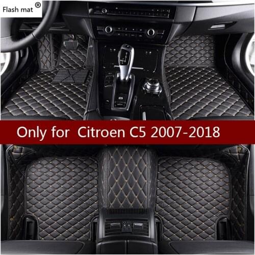 Flash mat leather car floor mats for Citroen C5 2007-2013 2014 2015 2016 2017 2018 Custom foot Pads automobile carpet car covers