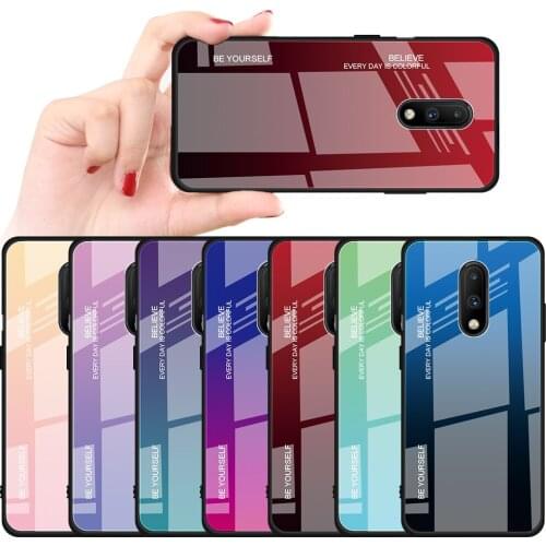 Colorful Gradient Tempered Glass Shockproof Phone Case For One Plus 7 Back Cover