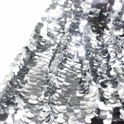 Sequined Lace Fabric Gold And Silver Big Circle Sequins Shiny Bright For Dress Embroidery Table Runner Cloth 132CM Wide