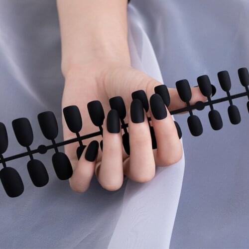 Frosted Black Tips 24 Pcs Press on False Nails DYI Nail Full Cover Nail Tips Frosted Black, Opposite French, Fake Nail 24pcs set