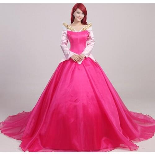 Cartoon Role Sleeping Girl Aurora Cosplay Costume Fancy Christmas Carnival Ball Gown Adult Women Long Princess Dress