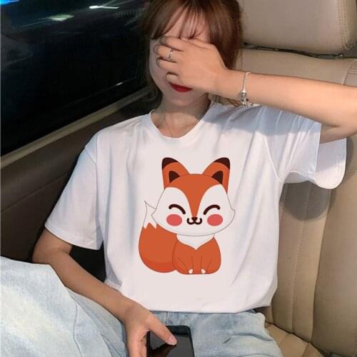 New Summer Tshirt Cute Fox Print T-shirts women Short Sleeve Tees Tops Plus Casual O Neck Lady Fashion tshirts Women Clothing