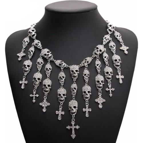 Necklace Halloween Horror Holiday Party Accessories Cross Fashion Trend Exaggerated Retro Skull Senior Long Men Women Metal