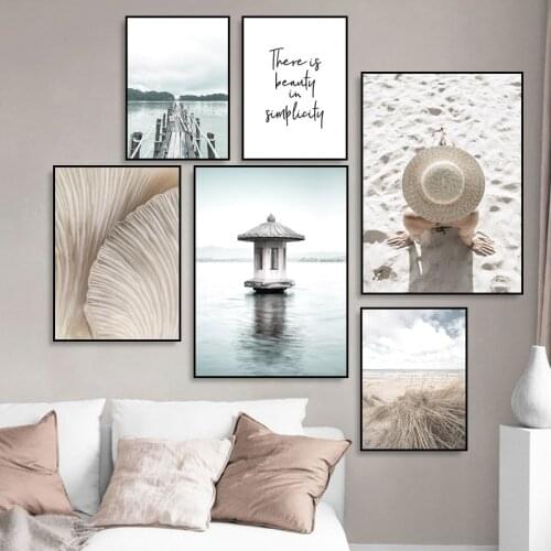 Mushroom Tree Bridge Grass Beach Art Poster Nordic Landscape Nature Canvas Painting Scandinavian Picture Print Wall Decor HD0109