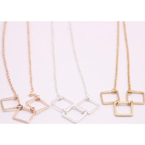 Multicolor pendant necklace Three hollow out square pendant necklace for women