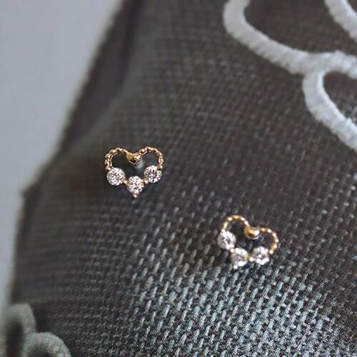 Earrings 2021 Trendy Gold Hollow Love Heart Zircon Diamond Stud Earrings Female Silver 925 Jewelry Womens Earrings Simple Girl