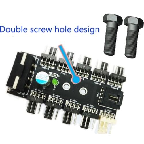 Chassis Fan Hub CPU Cooling HUB 10 Port 12V 3Pin/4 Pin Fan PWM Fan Hub Controller power from Molex 4Pin Interface
