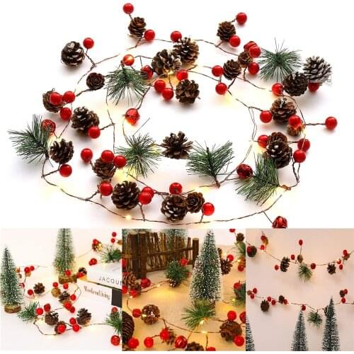 Led Christmas Rose String Lights 2M 20LED Pine Cone Berry Copper Wire Lights Battery Christmas Party Wedding Decoration Garland