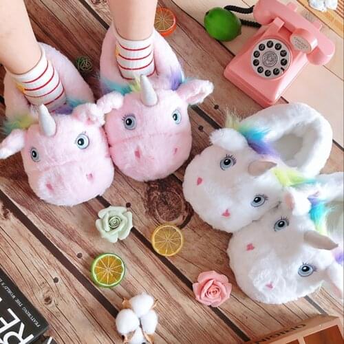 Millffy Unicorn plush home warm female winter average yard indoor home cute cartoon woman slippers