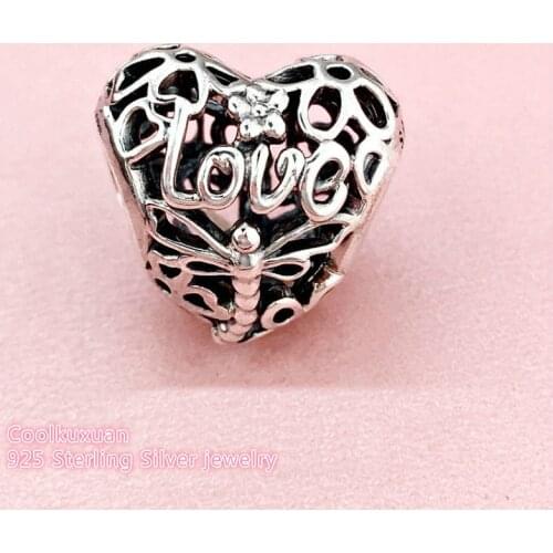 Spring 925 Sterling Silver Promise of Spring Charm openwork heart charm Beads Fit Original Brand Charms Bracelet DIY