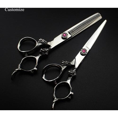 Customize logo japan steel 6 inch silver dragon hair salon scissors cutting barber haircut Thinning shears hairdresser scissors