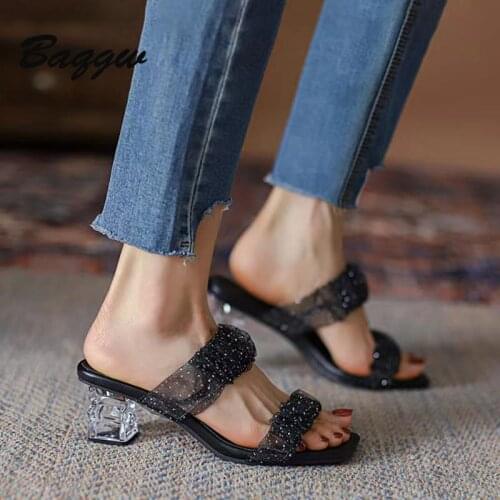 Women Slippers Summer Lovely Mesh Vamp Pleated Square Toe Thick Low Heels Sandals Ladies Outdoor Casual Slippers Plus Size 35-43
