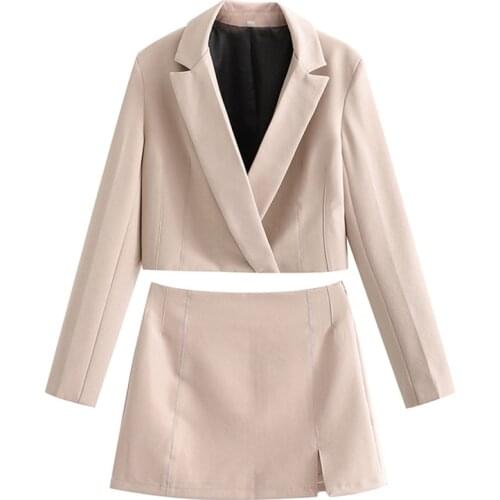 Spring Autumn Two-piece Suit Womens Set Solid Crop Blazer Coat And Skirt 2021 Fashion Female Casual Chic Outwear