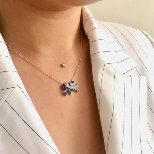 Blue Elephant 925 Sterling Silver Necklace Women Girls Gift Jewelry Accessories Fashion Handmade Elegant Chain