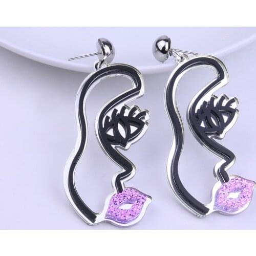 ZiccoWong Creative Design Funny Abstract Girl‘s Face Ear drop Earring For Women Girl Acrylic Exaggerate Long Dangle Jewelry