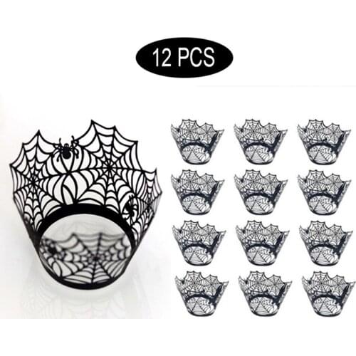 Halloween Hollow Paper Cup Spider Web Castle Cake Wrap Witch Horror Castle Pattern Cake Decor DIY Baking Tool PAK55