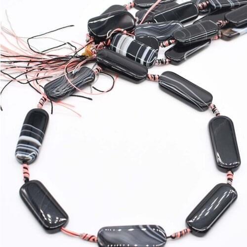 2 strands/lot 41mm Natural black stripes rectangular Agates smooth natural stone beads For DIY Necklace Bracelets