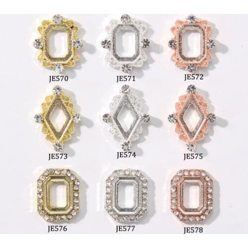 500Pc Nail Korean Charms Rhombus Hollow Frame Design 3D Gold Metallic Nail Art Decorations Charms Stones For Manicure Strass BZY