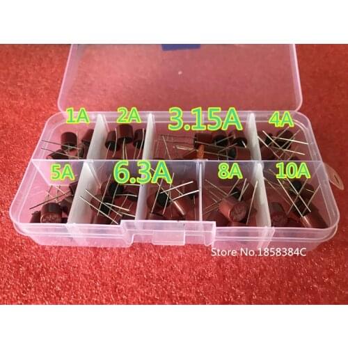 8Kinds 5*20 50PCS/LOT Cylindrical Fuses Kit 1A-10A 2Pin Fuse Assortment Kit